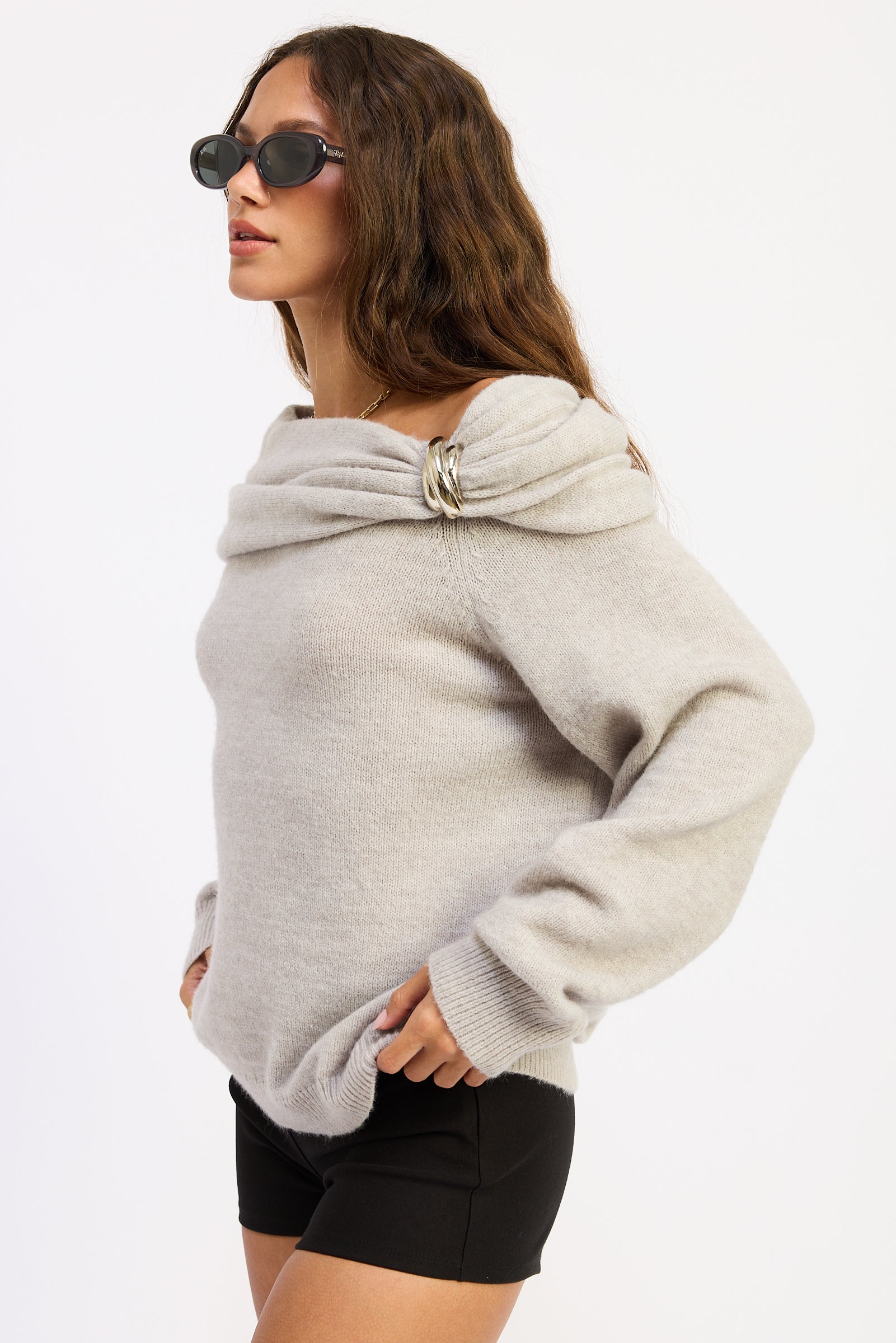NADIA DRAMATIC OFF-THE-SHOULDER SWEATER