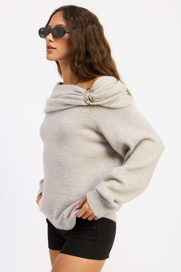 NADIA DRAMATIC OFF-THE-SHOULDER SWEATER