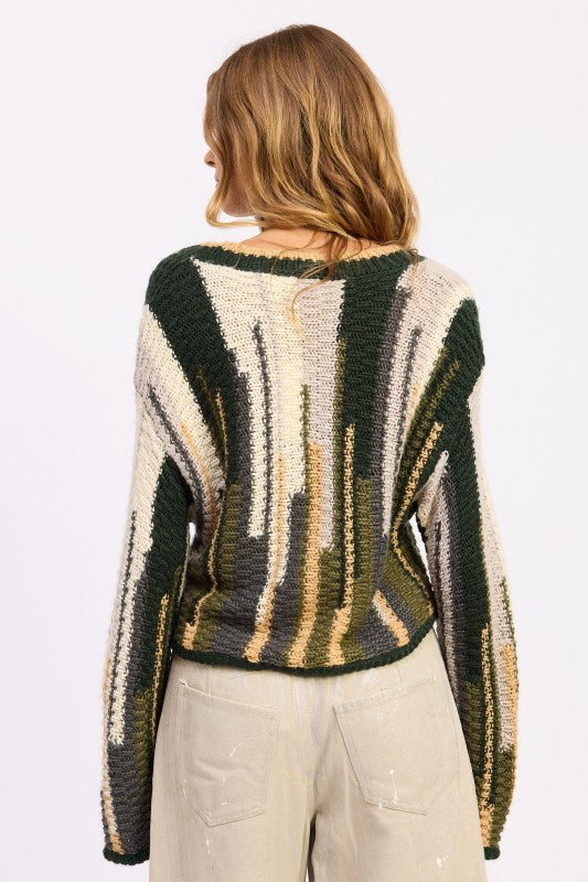 OLIVE COLOR MIXED CARDIGAN TOP