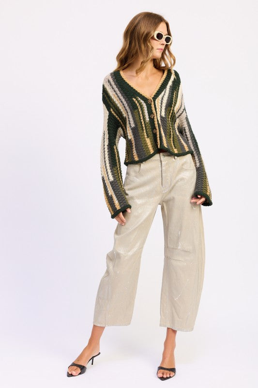 OLIVE COLOR MIXED CARDIGAN TOP