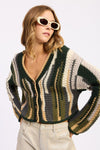 OLIVE COLOR MIXED CARDIGAN TOP