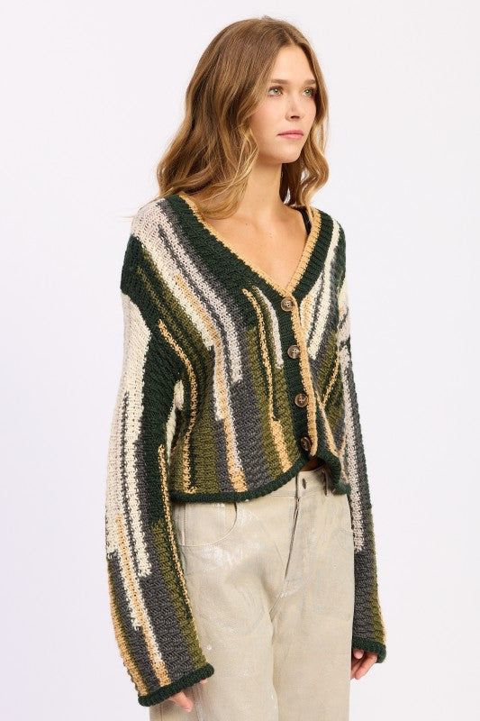 OLIVE COLOR MIXED CARDIGAN TOP