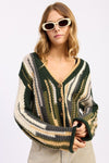 OLIVE COLOR MIXED CARDIGAN TOP