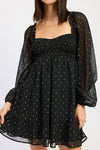POLKADOT SMOCKED BABY DOLL MINI DRESS