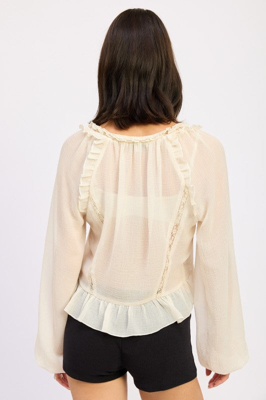 WHIMSEY LONG SLEEVE RUFFLE BLOUSE