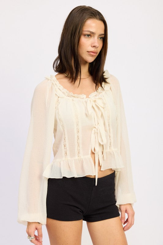 WHIMSEY LONG SLEEVE RUFFLE BLOUSE
