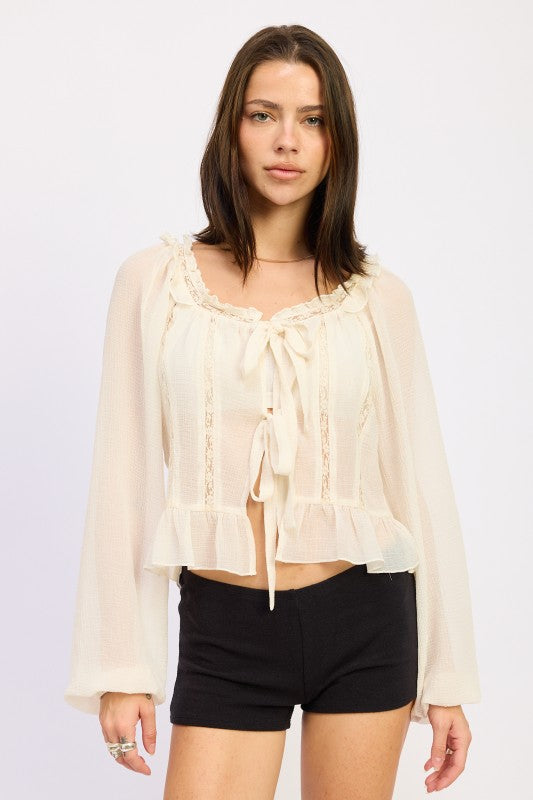 WHIMSEY LONG SLEEVE RUFFLE BLOUSE