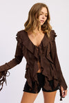 TIE FRONT RUFFLED TOP
