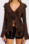 TIE FRONT RUFFLED TOP