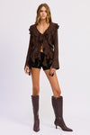 TIE FRONT RUFFLED TOP