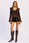 TIE FRONT RUFFLED TOP