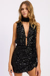 SEQUIN HALTER SCARF MINI DRESS