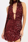 SEQUIN HALTER SCARF MINI DRESS