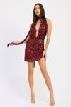 SEQUIN HALTER SCARF MINI DRESS
