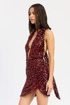 SEQUIN HALTER SCARF MINI DRESS