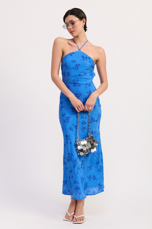 CROSSBACK HALTER NECK MAXI DRESS