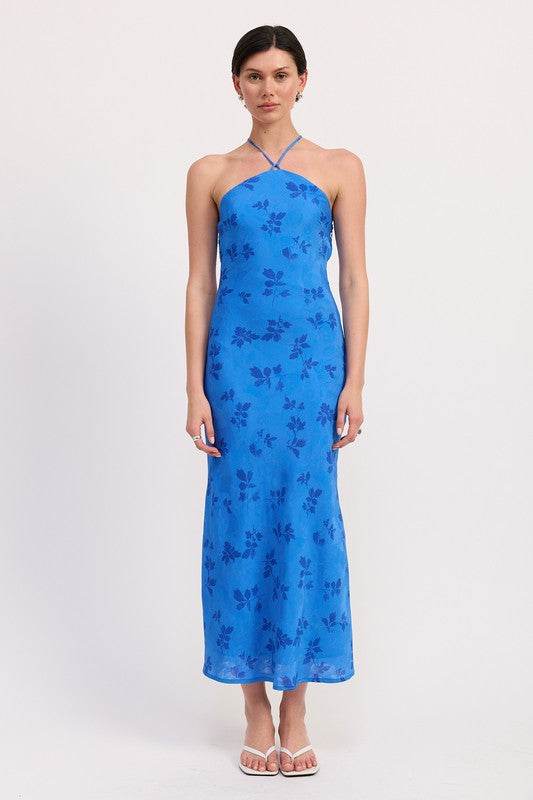 CROSSBACK HALTER NECK MAXI DRESS