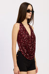 SEQUIN COWL DRAPE HALTER TOP