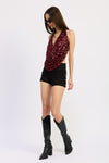 SEQUIN COWL DRAPE HALTER TOP