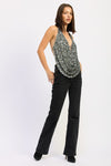 SEQUIN COWL DRAPE HALTER TOP