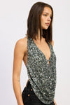 SEQUIN COWL DRAPE HALTER TOP