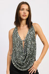 SEQUIN COWL DRAPE HALTER TOP