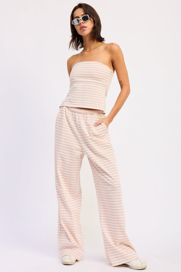 NERINA STRIPED PANTS WITH ELASTIC WAISTBAND