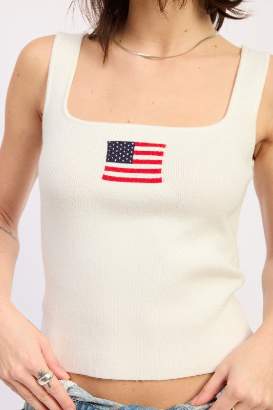 USA FLAG SQUARED NECK RIB TOP