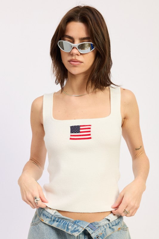 USA FLAG SQUARED NECK RIB TOP