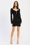 TEXTURED BLACK LONG SLEEVE MINI DRESS