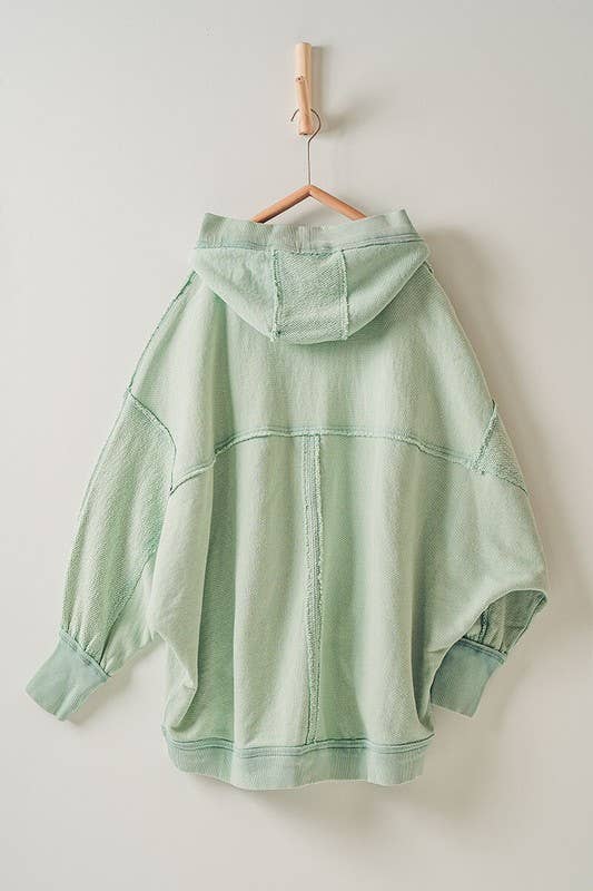 ORGANIC COTTON EXPOSED SEAM HOODED SHRUG JACKET