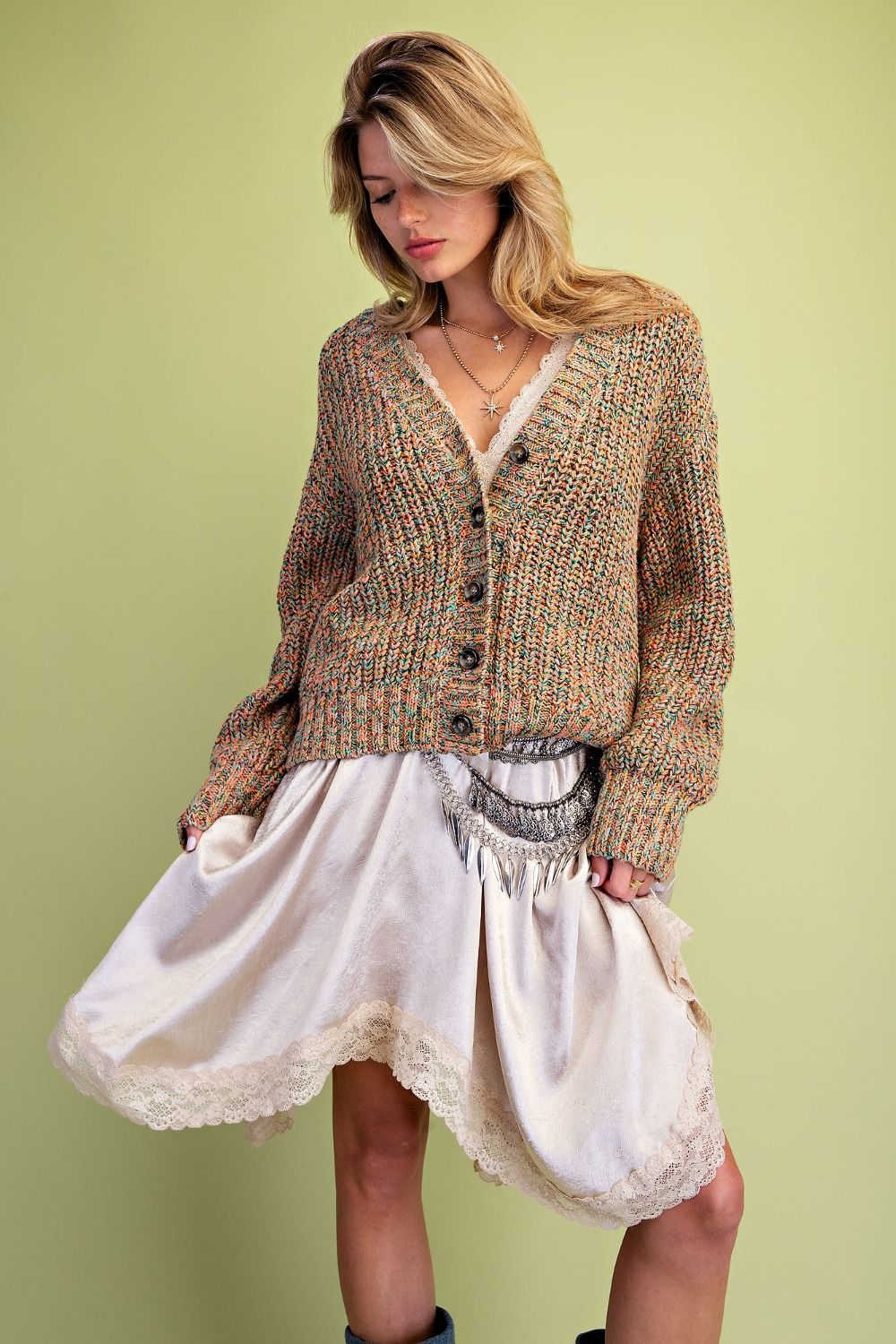 GREEN CORAL MULTI SWEATER CARDIGAN
