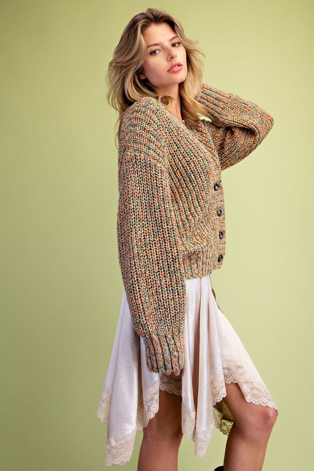 GREEN CORAL MULTI SWEATER CARDIGAN