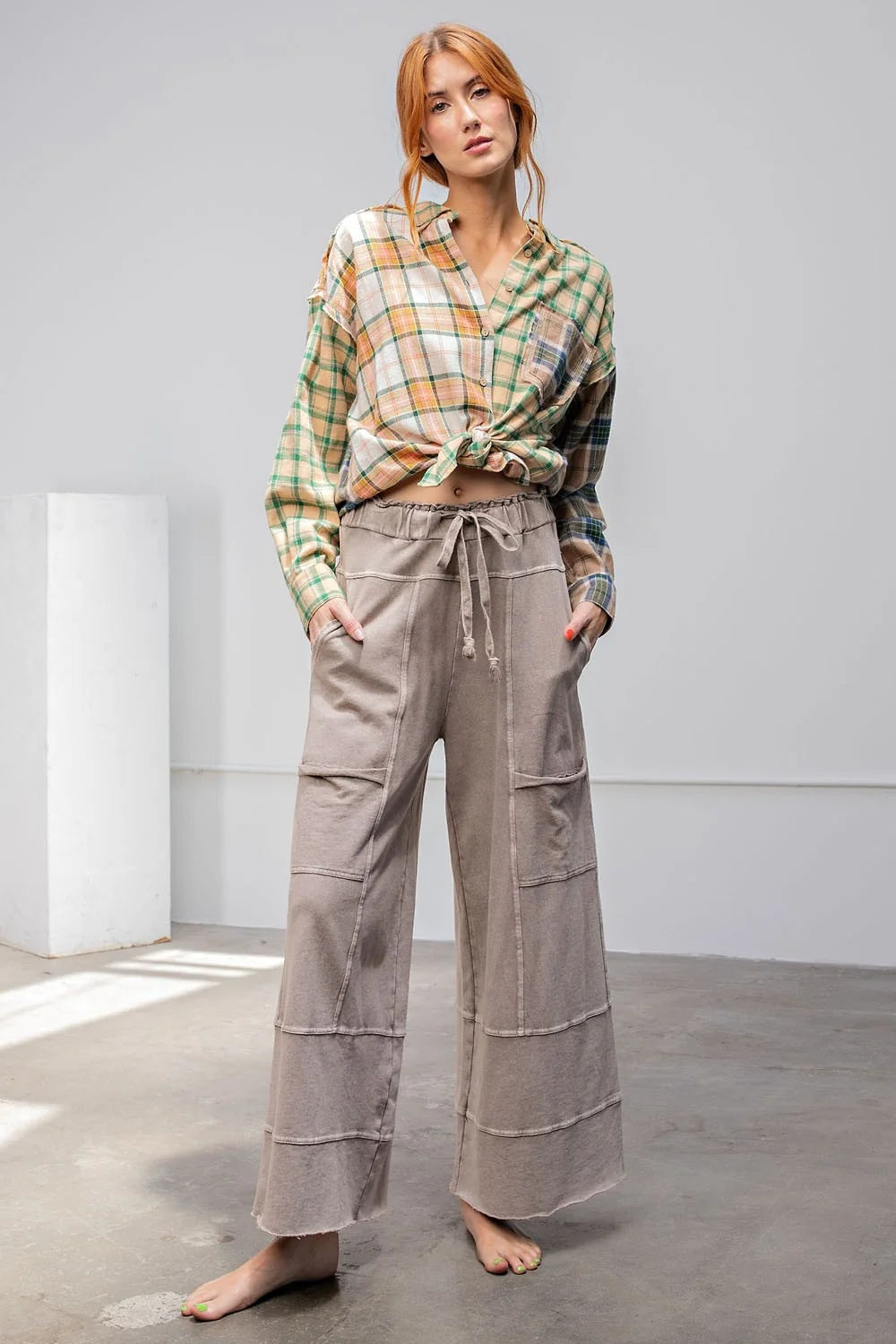 WASHED WIDE LEG TERRY PANTS
