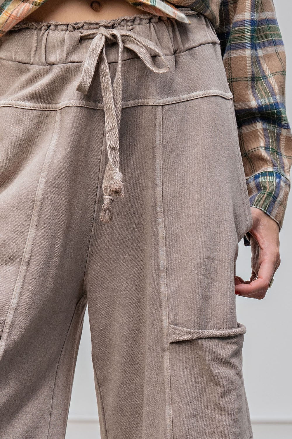 WASHED WIDE LEG TERRY PANTS