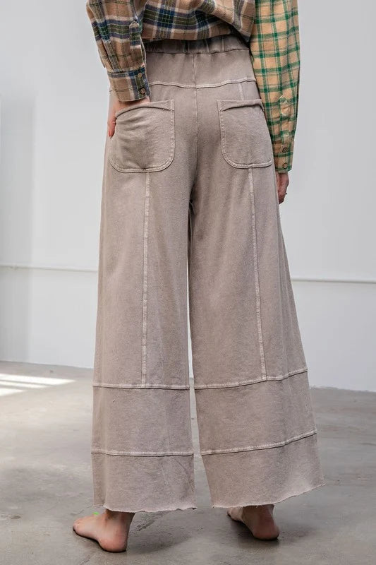 WASHED WIDE LEG TERRY PANTS