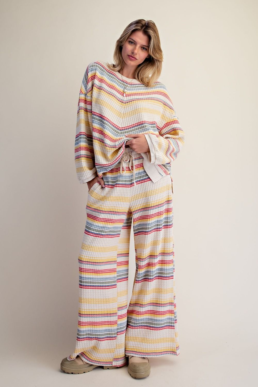 STRIPED THERMAL WASHED LOUNGEPANTS