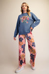FADED NAVY FLORAL EMBROIDERED SWEATER