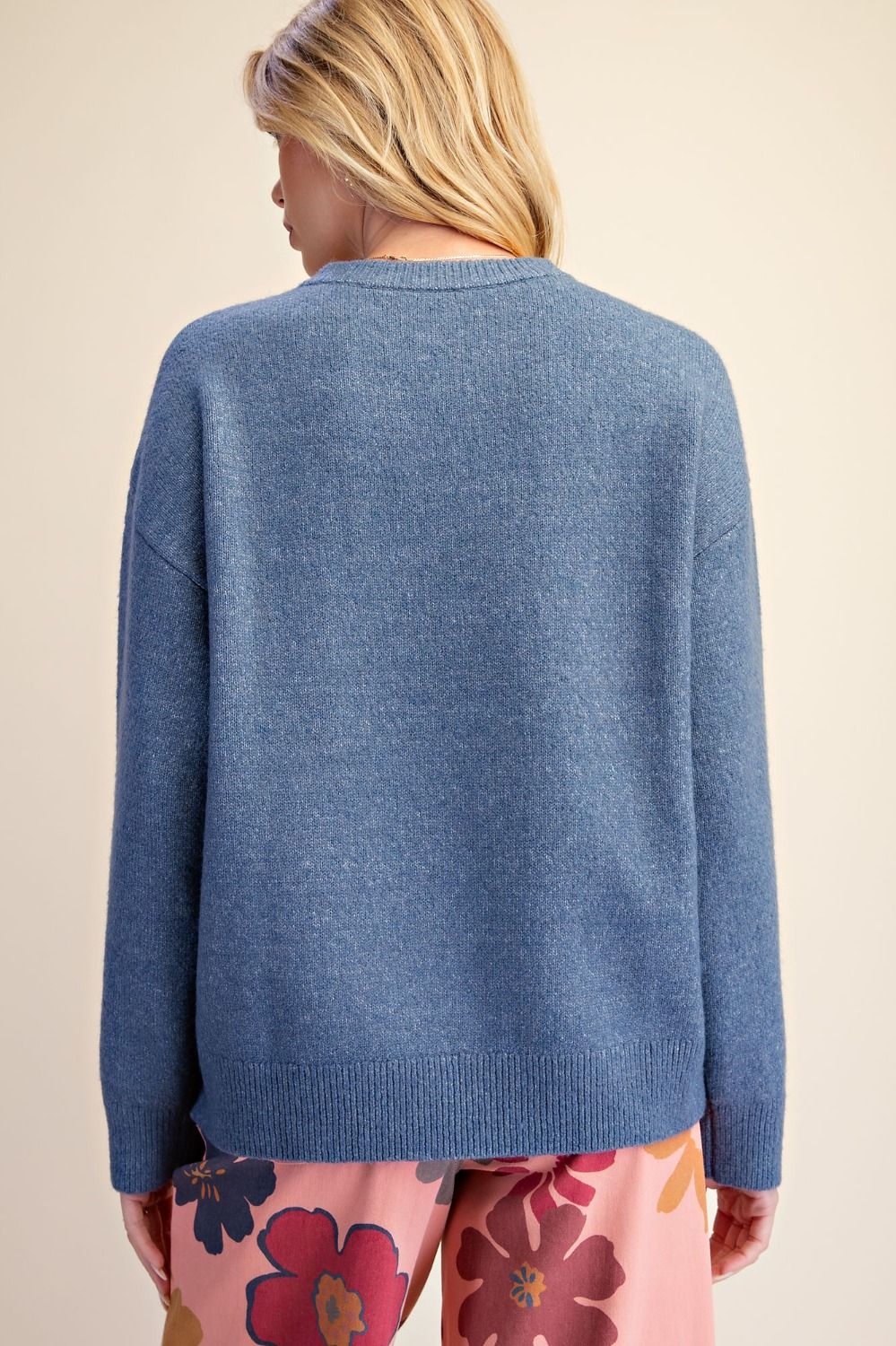 FADED NAVY FLORAL EMBROIDERED SWEATER