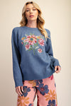 FADED NAVY FLORAL EMBROIDERED SWEATER