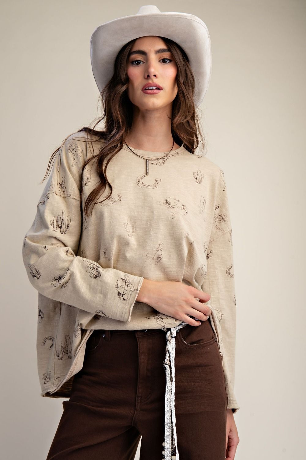 WESTERN PRINTED COTTON SLUB LONG SLEEVED SHIRT