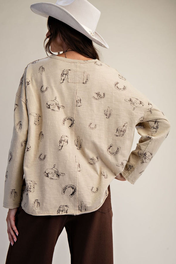 WESTERN PRINTED COTTON SLUB LONG SLEEVED SHIRT