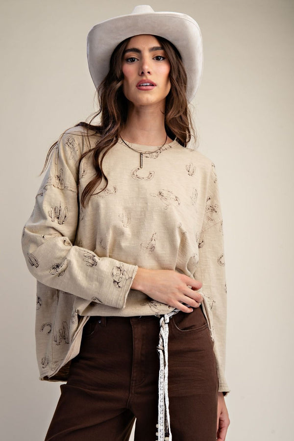 WESTERN PRINTED COTTON SLUB LONG SLEEVED SHIRT