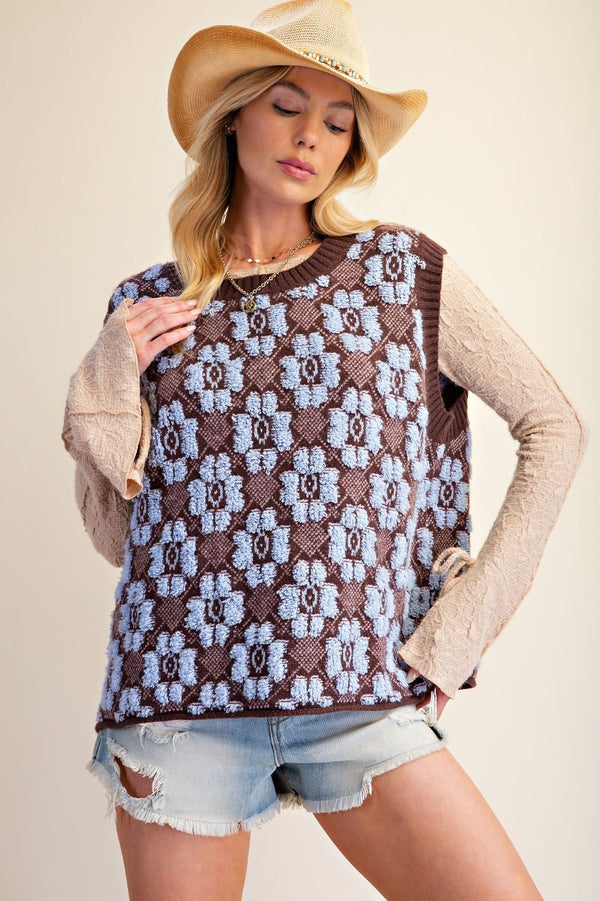 FLORAL PATTERN KNITTED SWEATER VEST