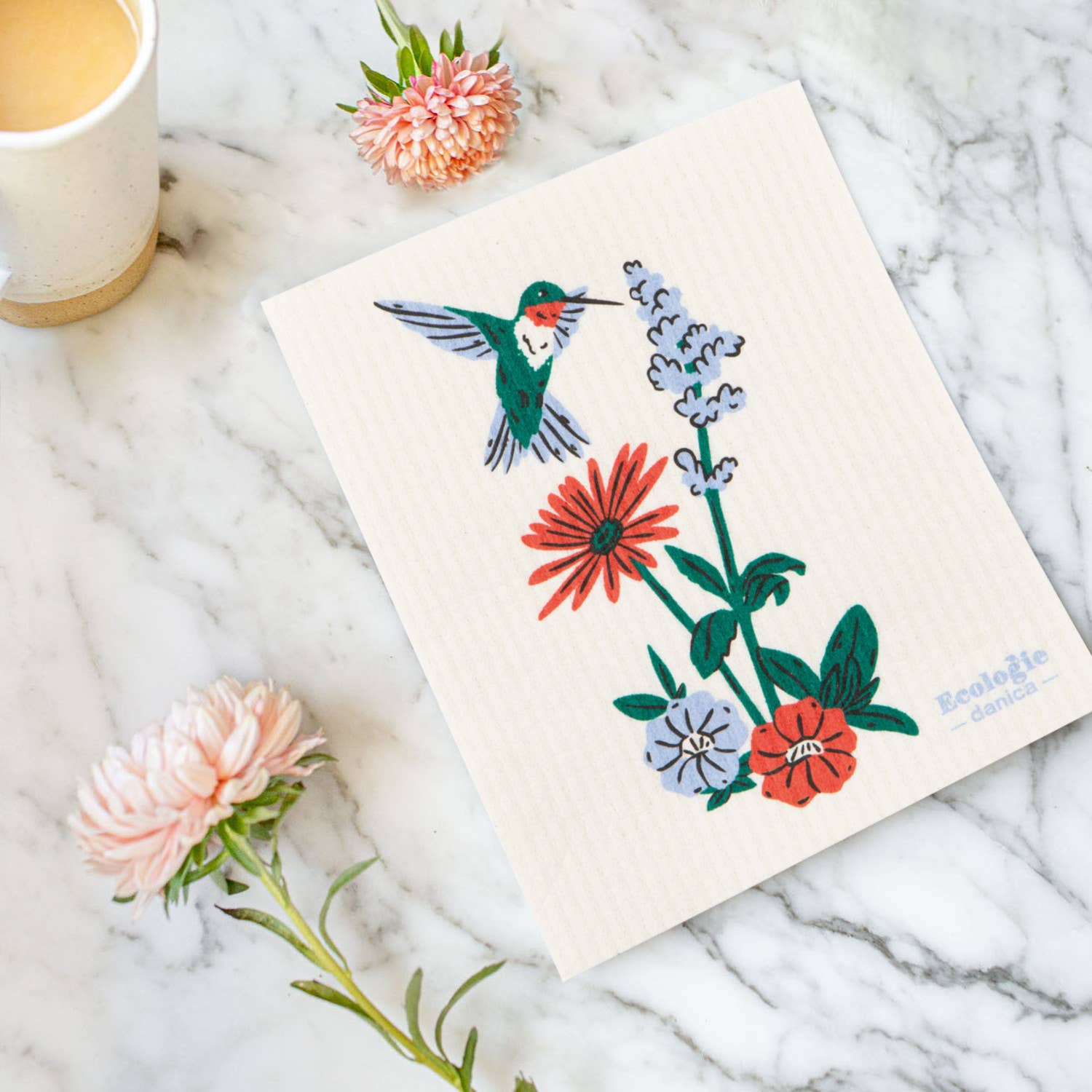 HUMMINGBIRD FLORAL SWEDISH DISHCLOTH