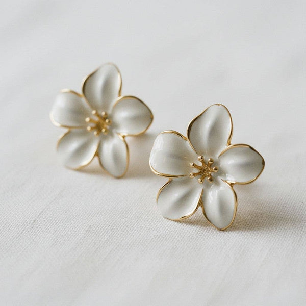 VINTAGE INSPIRED ENAMEL CAMELLIA STUD EARRINGS