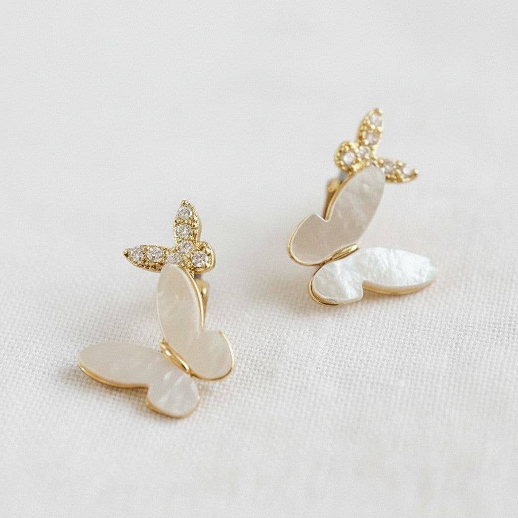 ELEGANT BUTTERFLY SHELL DROP EARRINGS