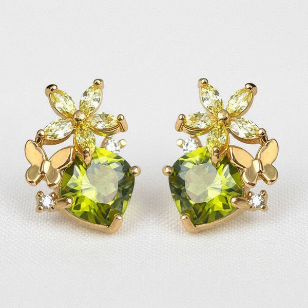 OLIVE GREEN CUBIC ZIRCONIA BUTTERFLY STUD EARRINGS