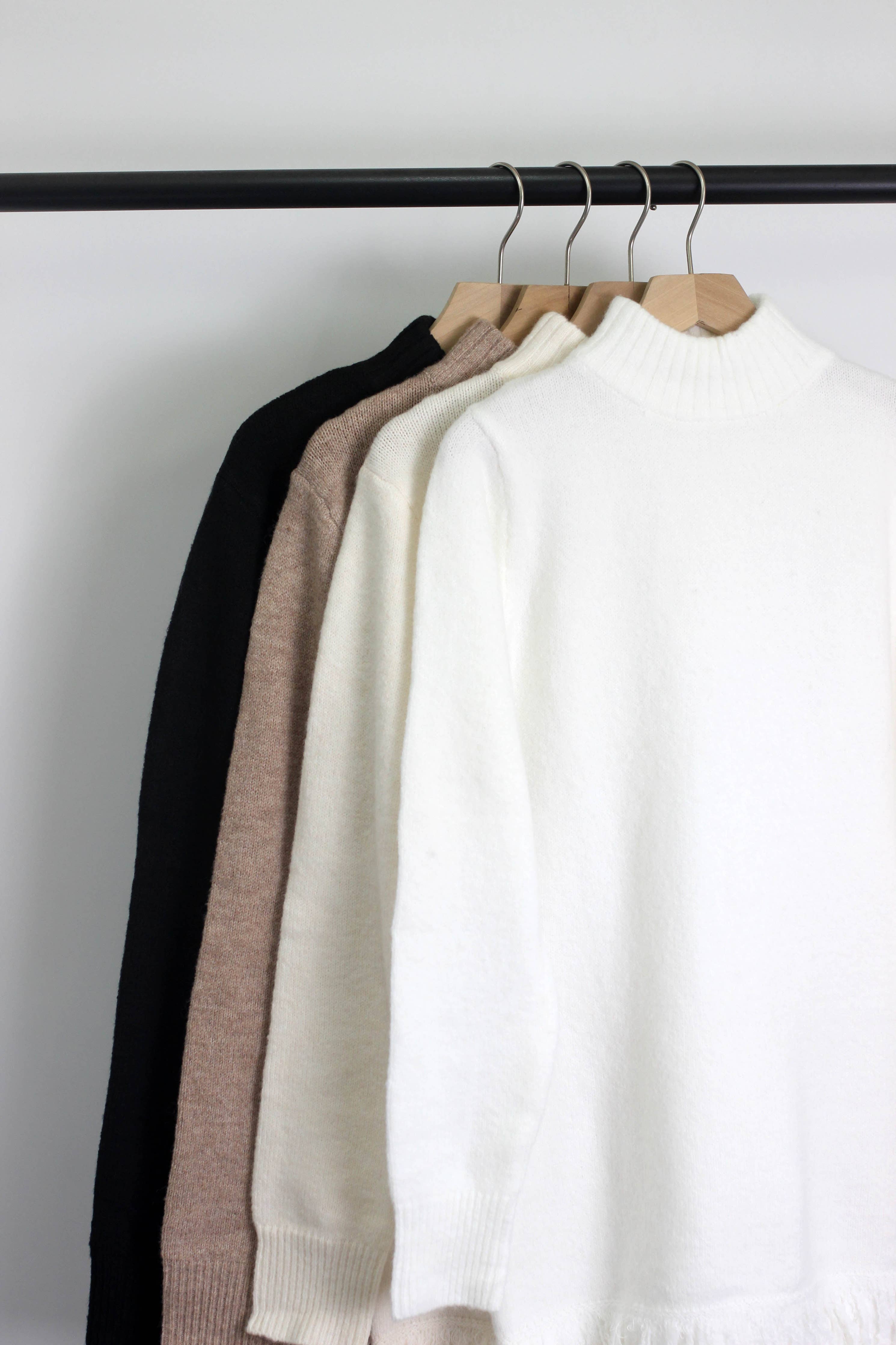 KNIT SWEATER DRESS WITH FRINGED HEM