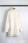 KNIT SWEATER DRESS WITH FRINGED HEM